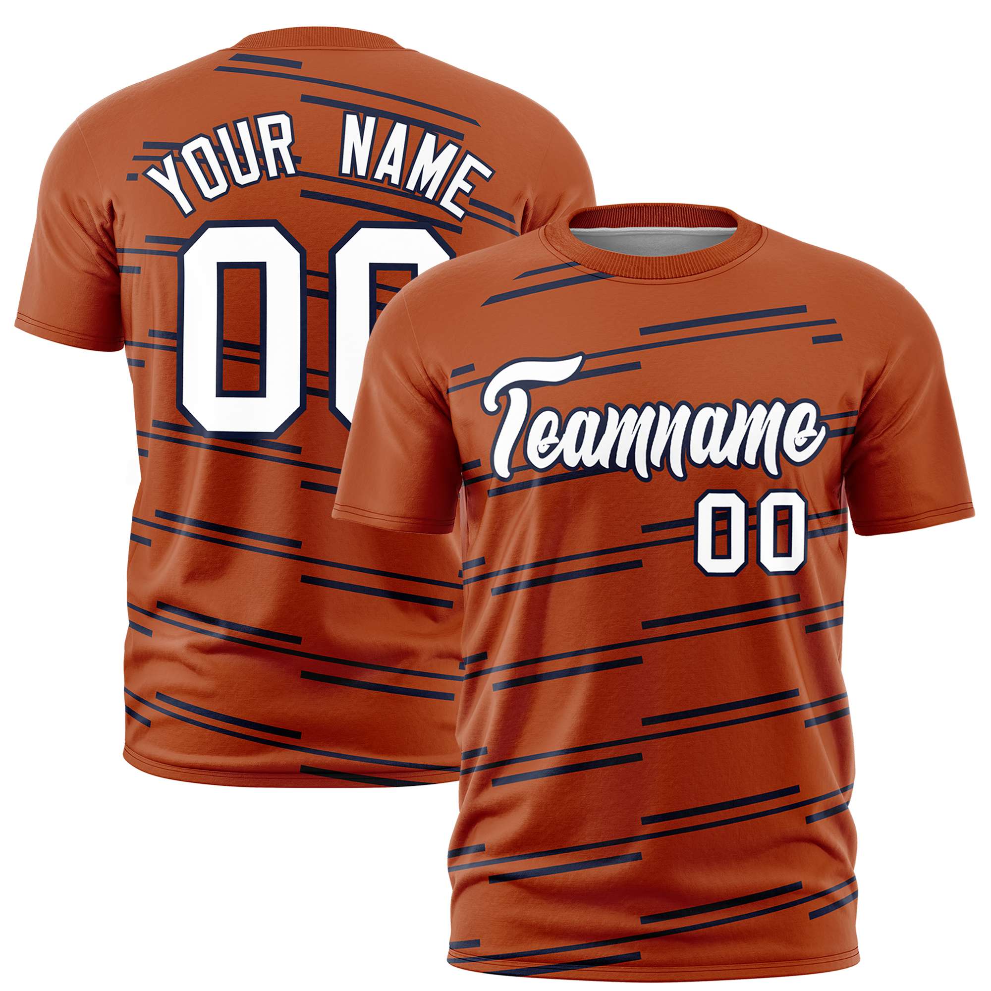 Custom Orange Navy Personalized Slanting Line Graffiti Pattern Performance T-Shirt