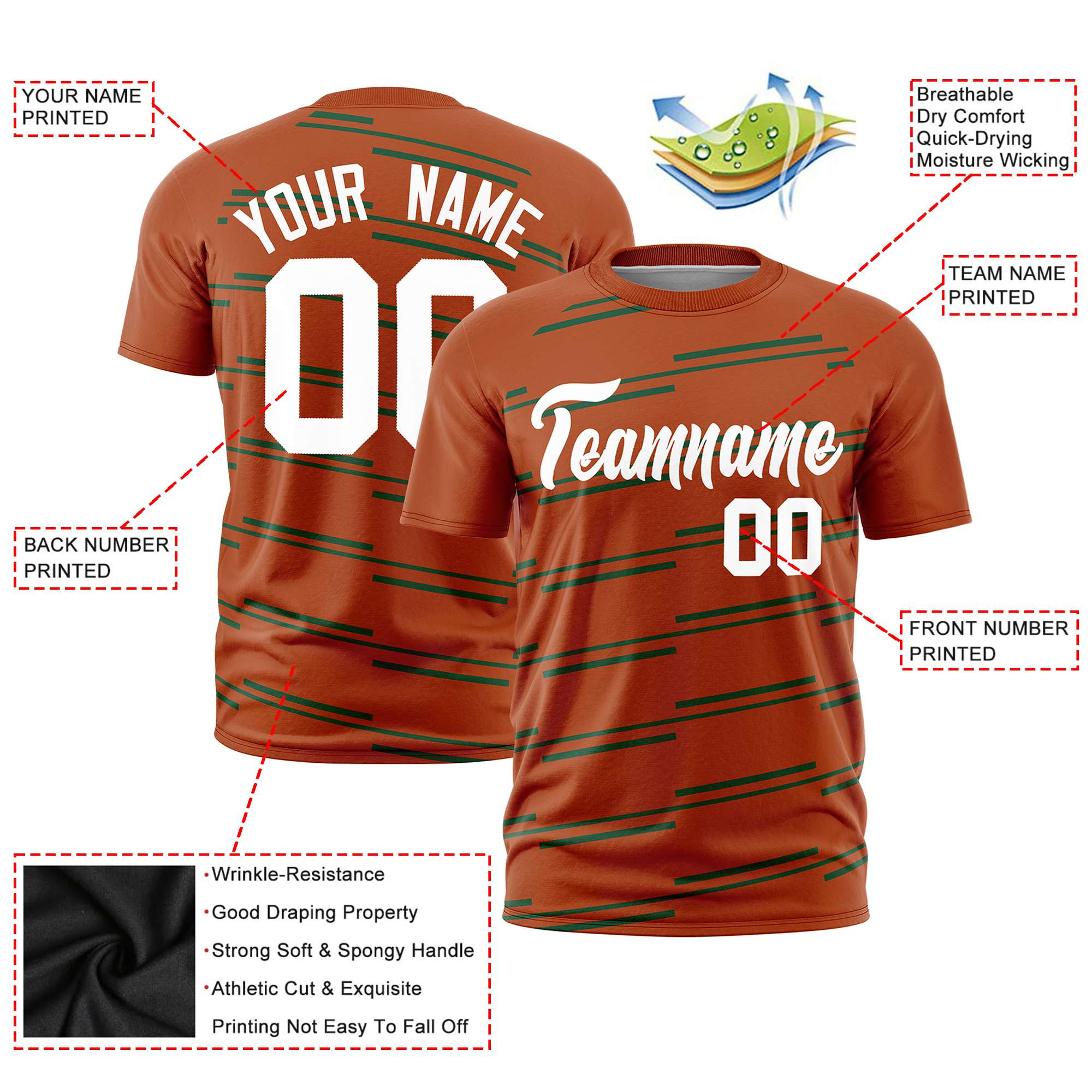 Custom Orange Green Personalized Slanting Line Graffiti Pattern Performance T-Shirt