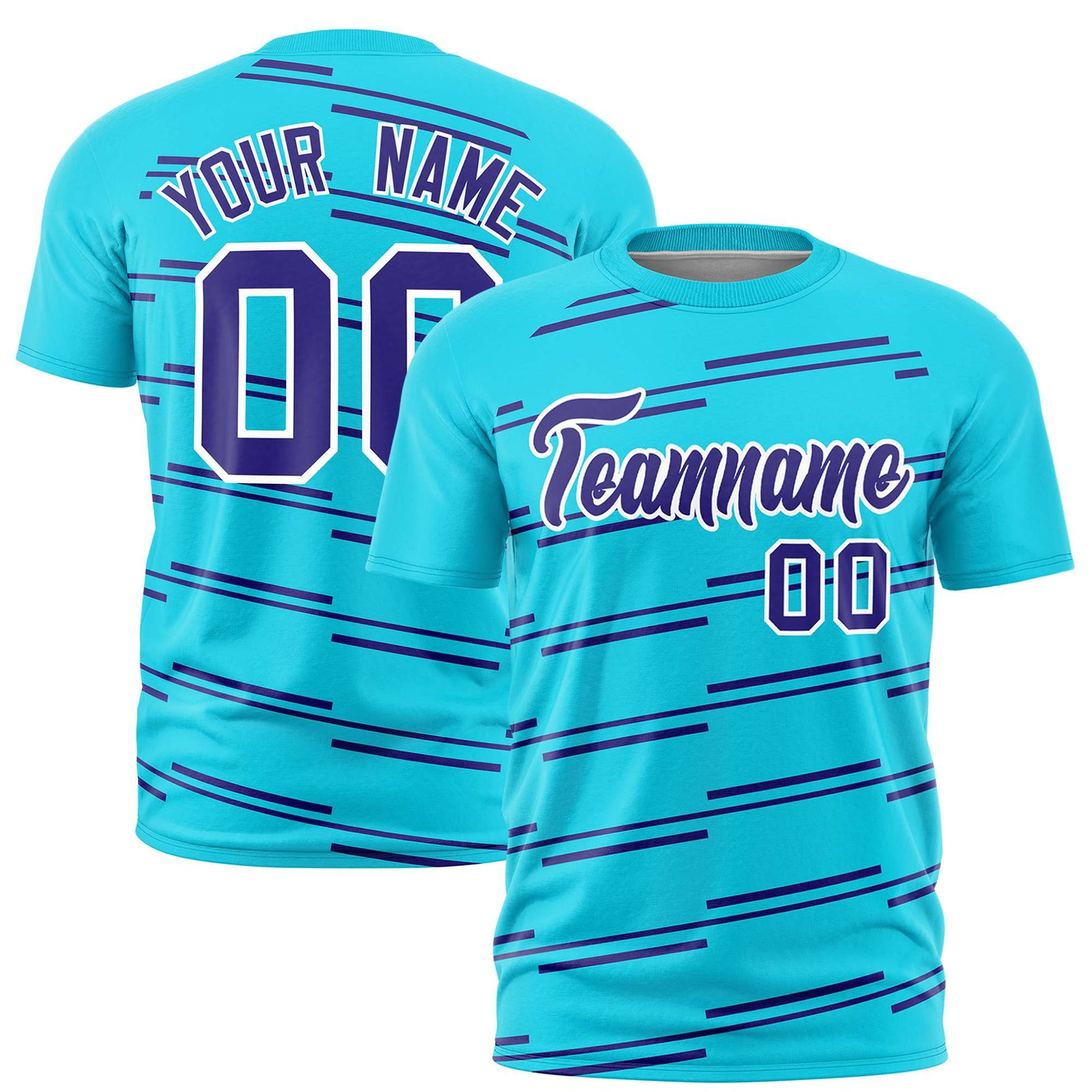 Custom Sky Blue Purple Personalized Slanting Line Graffiti Pattern Performance T-Shirt