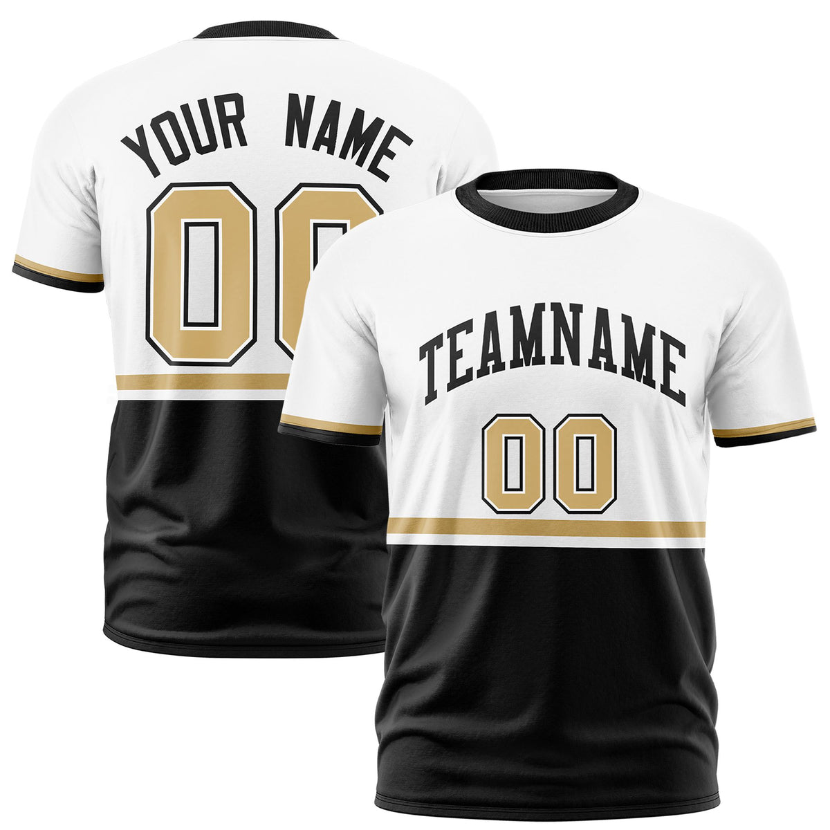 Custom White Old Gold-Black Crew neck Color Block Design Performance T-Shirt