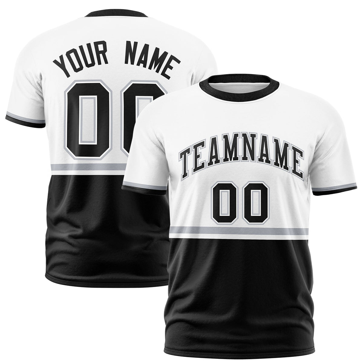 Custom White Gray-Black Crew neck Color Block Design Performance T-Shirt