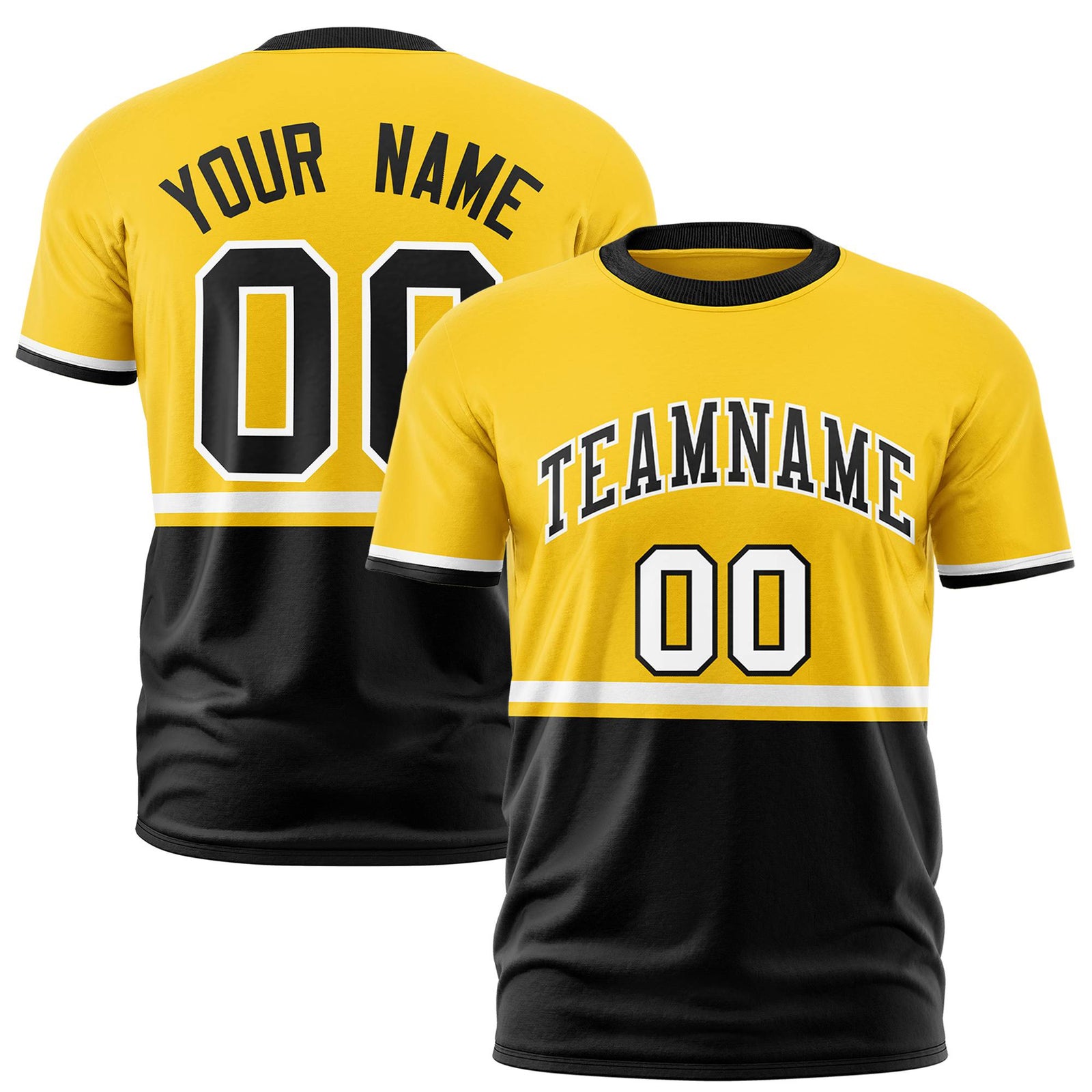 Custom Gold-01 White-Black Crew neck Color Block Design Performance T-Shirt