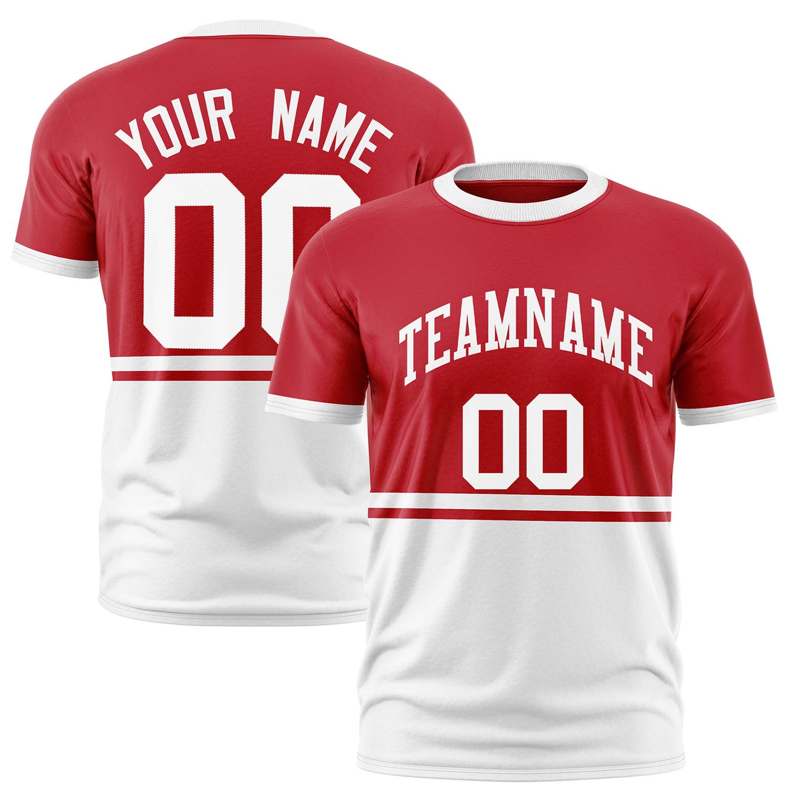 Custom Red White-White Crew neck Color Block Design Performance T-Shirt