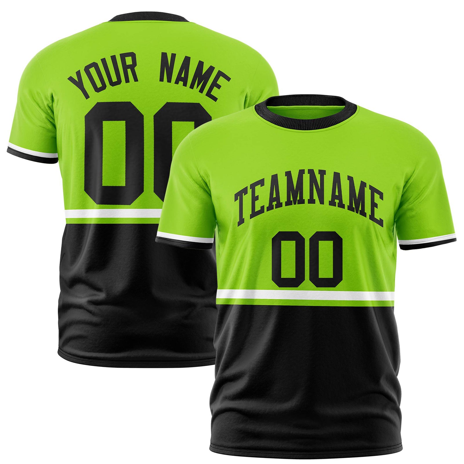 Custom Neon Green White-Black Crew neck Color Block Design Performance T-Shirt
