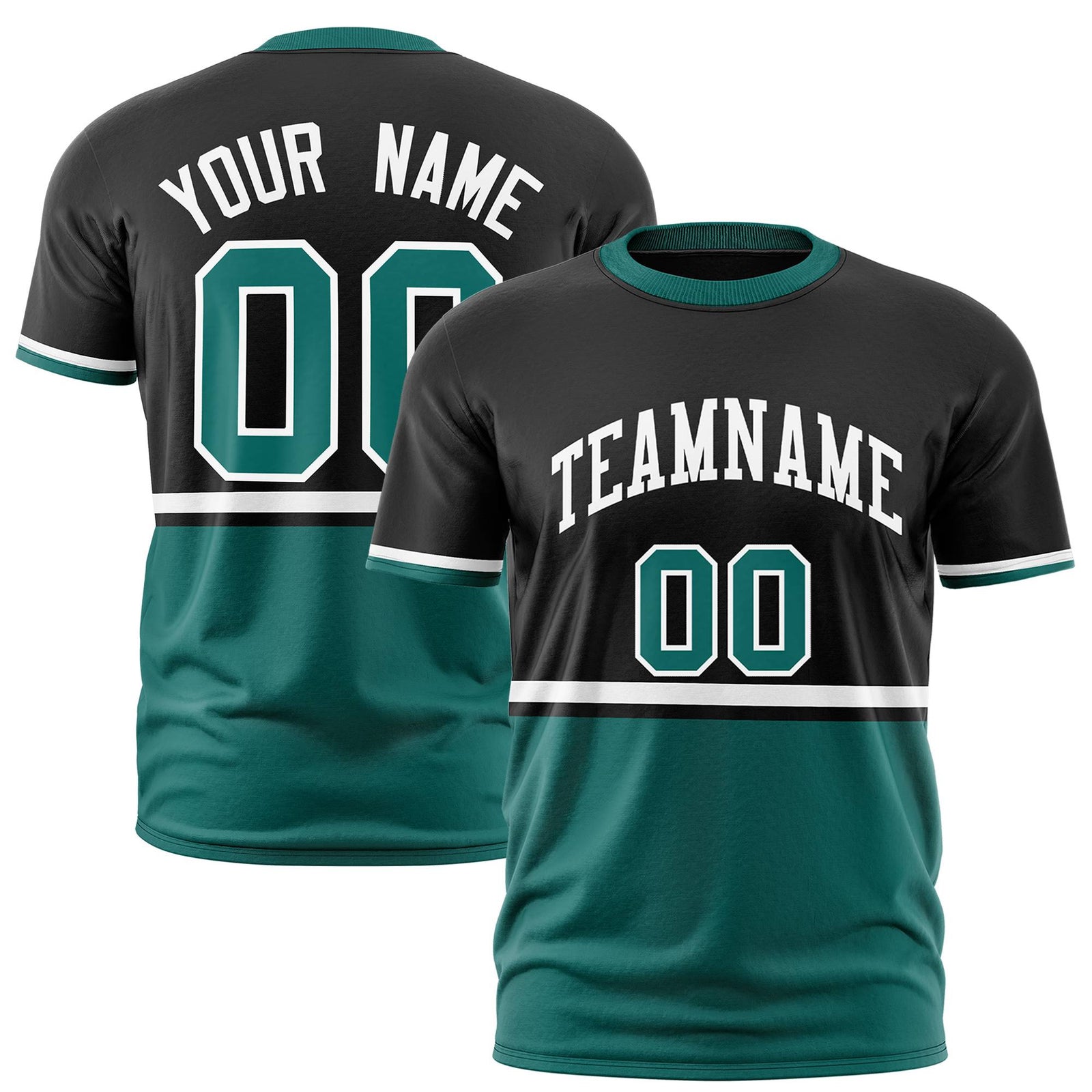 Custom Black White-Aqua Crew neck Color Block Design Performance T-Shirt