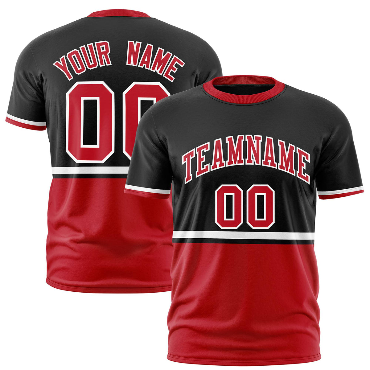 Custom Black White-Red Crew neck Color Block Design Performance T-Shirt