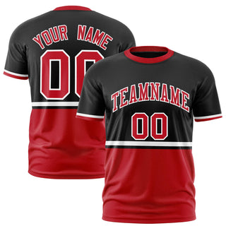 Custom Black White-Red Crew neck Color Block Design Performance T-Shirt - Style 1