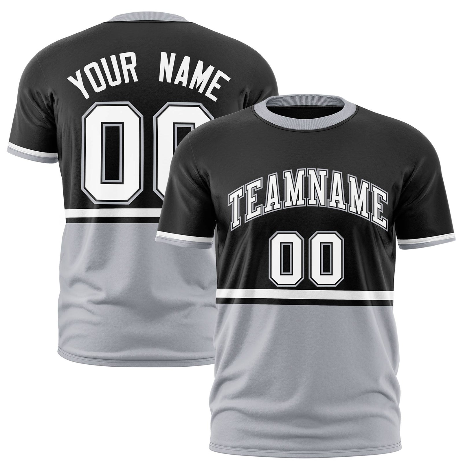 Custom Black White-Gray Crew neck Color Block Design Performance T-Shirt