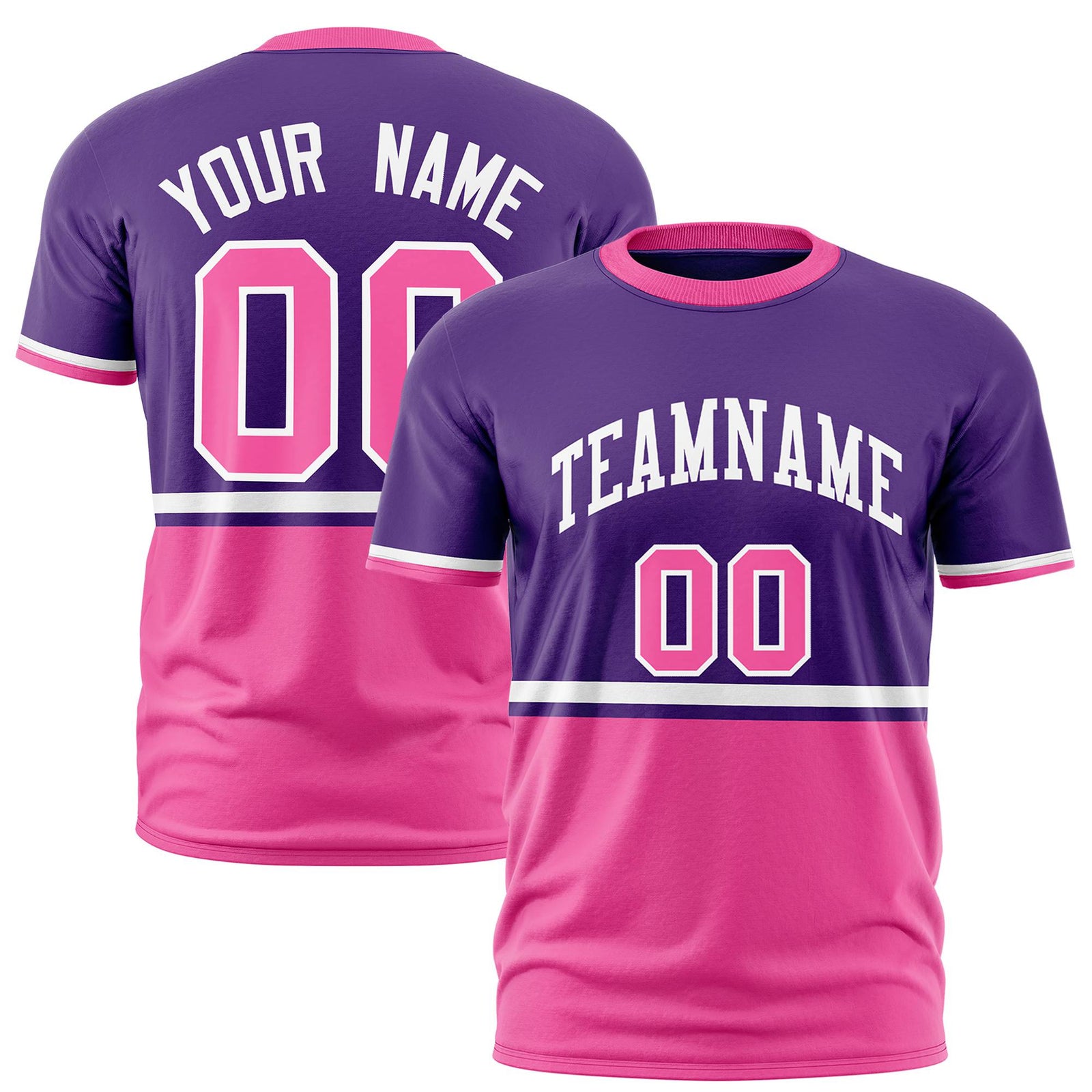 Custom Purple White-Pink Crew neck Color Block Design Performance T-Shirt