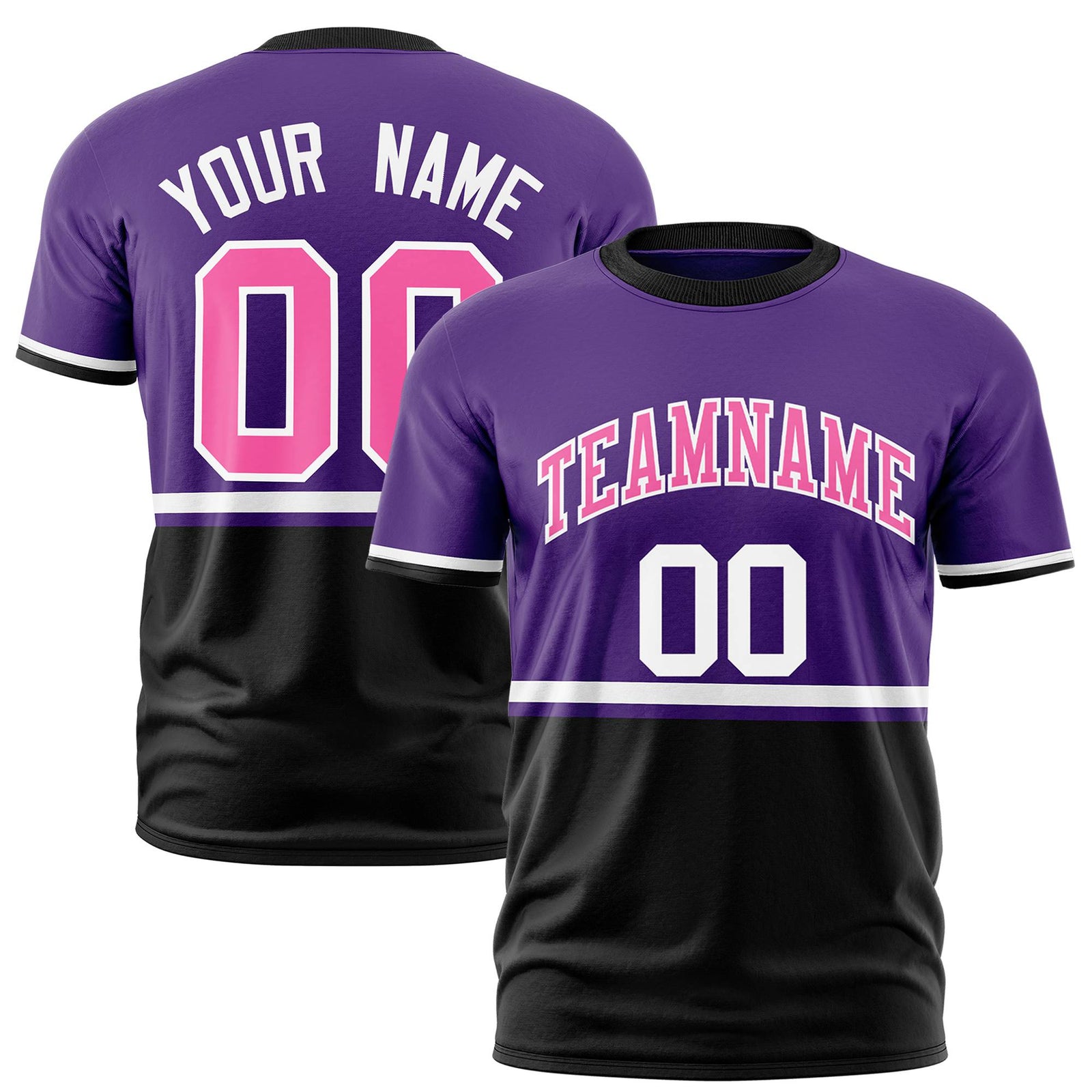 Custom Purple White-Black Crew neck Color Block Design Performance T-Shirt