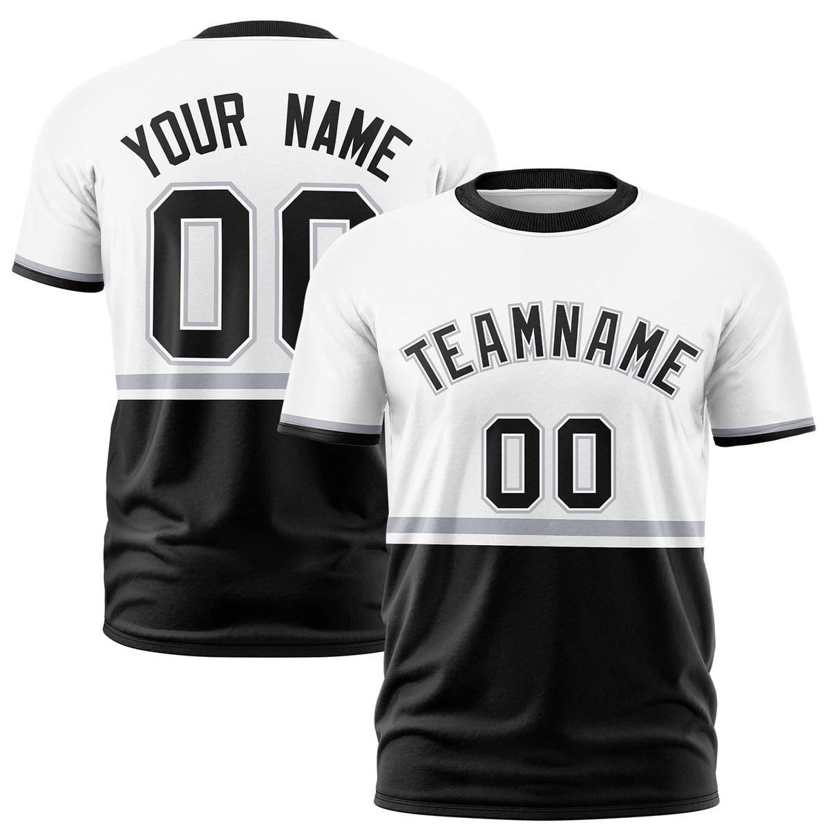 Custom White Gray-Black Crew neck Color Block Design Performance T-Shirt
