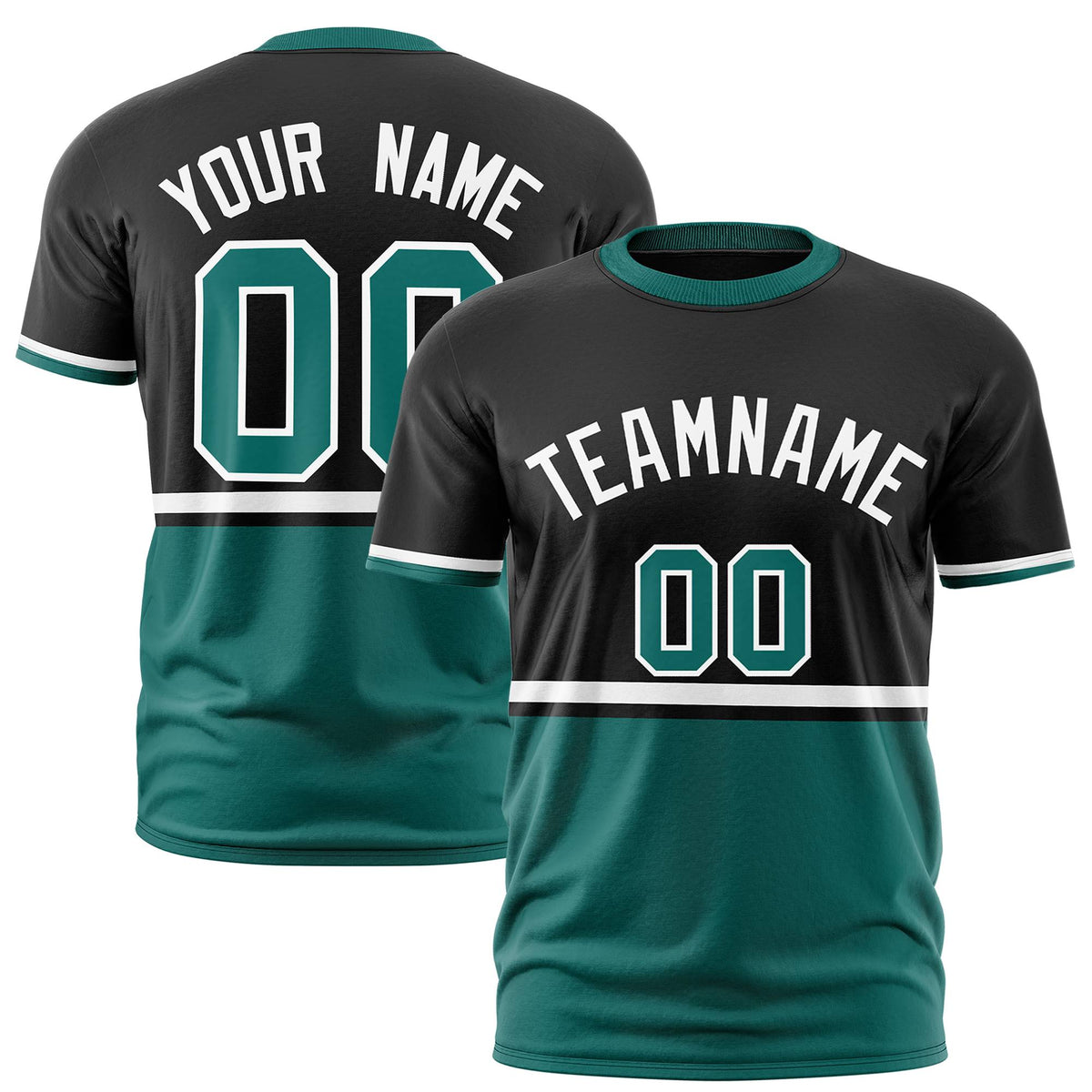 Custom Black White-Aqua Crew neck Color Block Design Performance T-Shirt