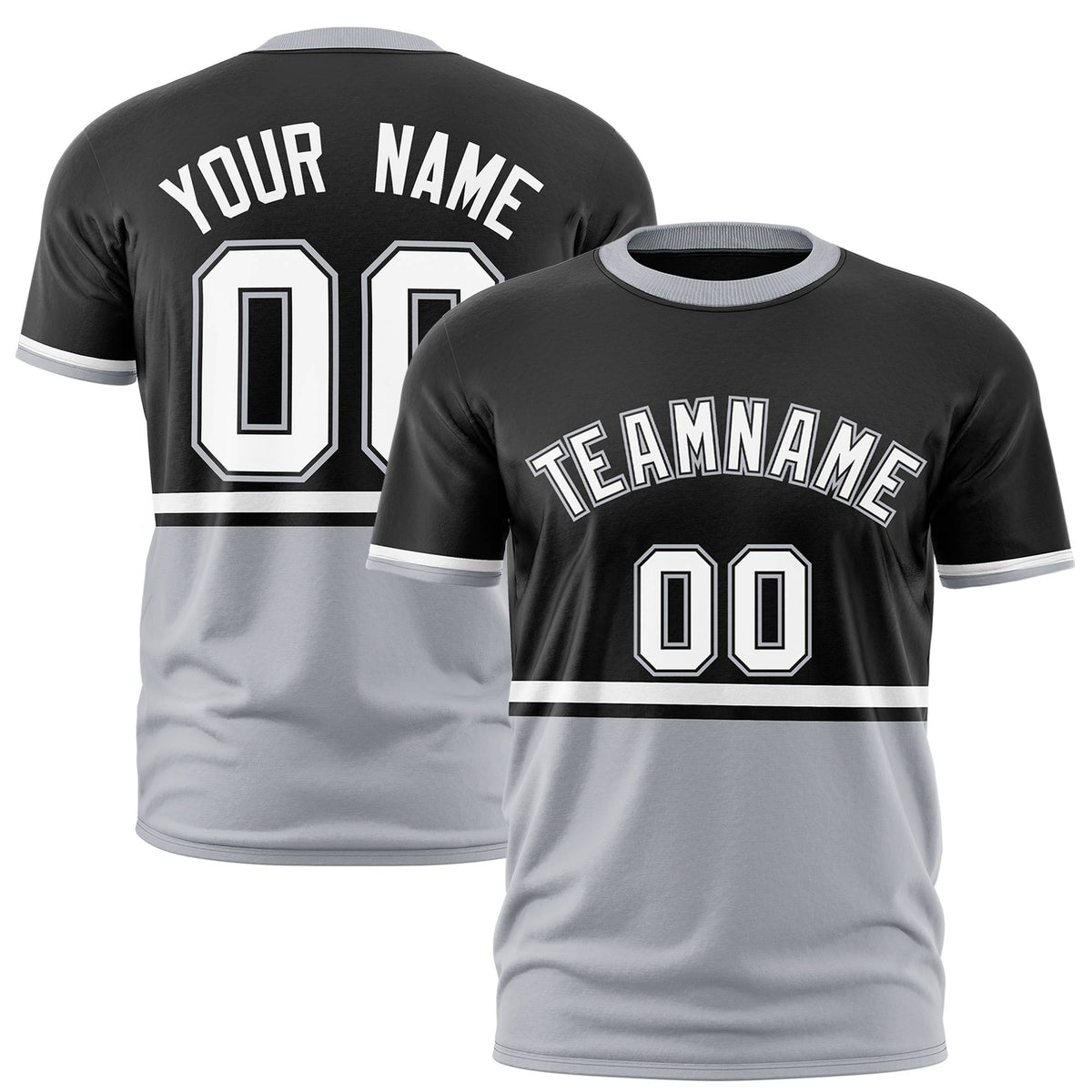 Custom Black White-Gray Crew neck Color Block Design Performance T-Shirt