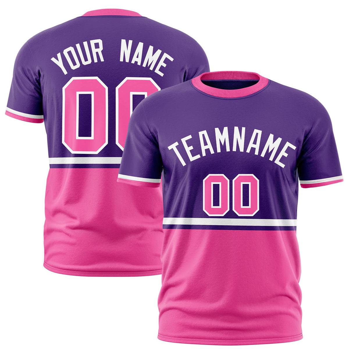 Custom Purple White-Pink Crew neck Color Block Design Performance T-Shirt