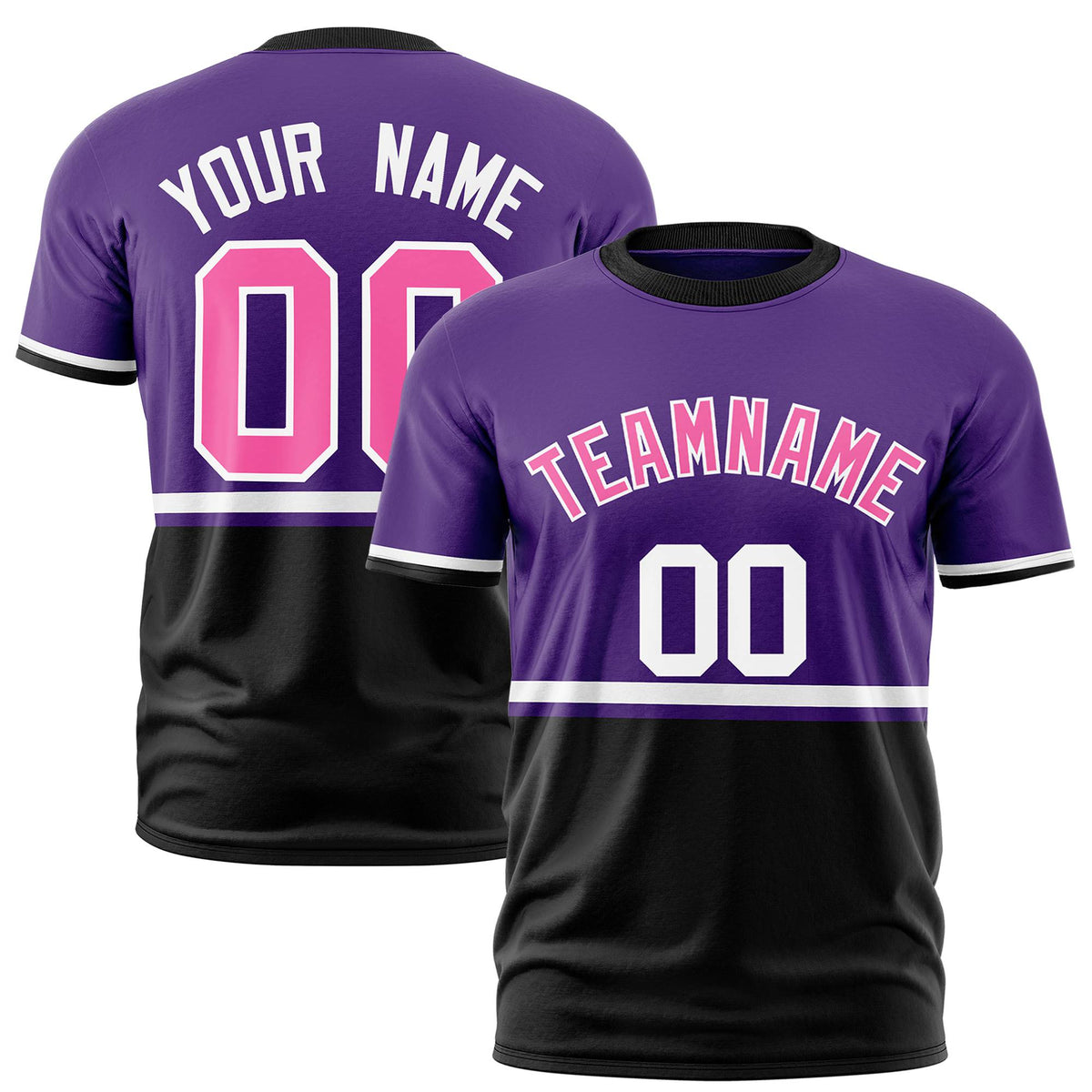 Custom Purple White-Black Crew neck Color Block Design Performance T-Shirt