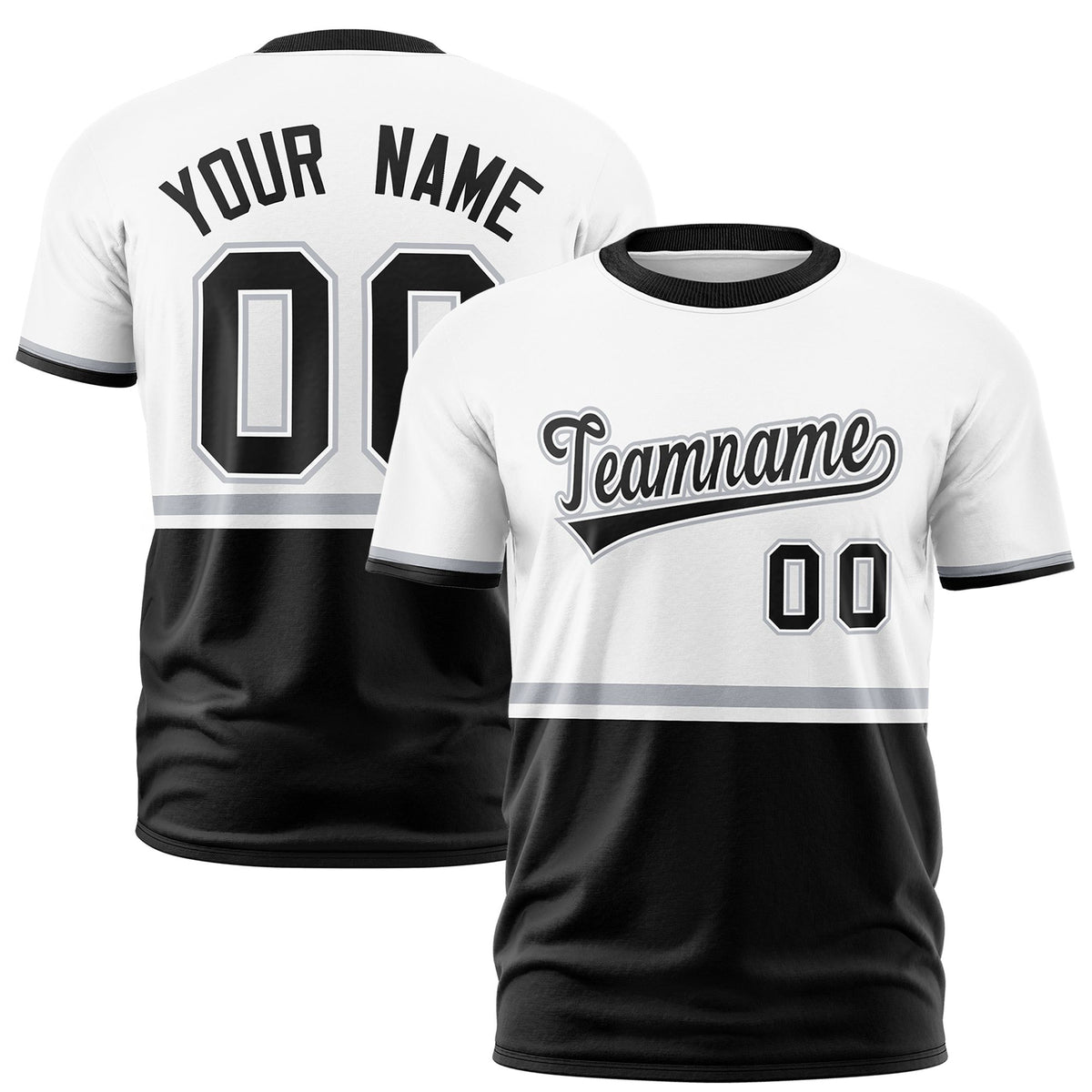 Custom White Gray-Black Crew neck Color Block Design Performance T-Shirt