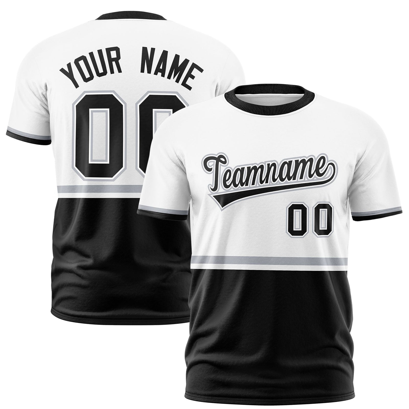 Custom White Gray-Black Crew neck Color Block Design Performance T-Shirt