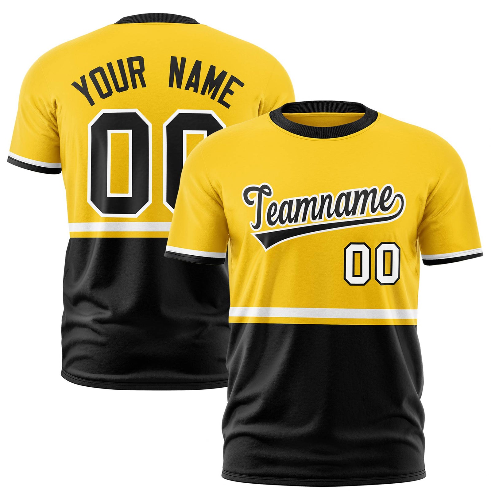 Custom Gold-01 White-Black Crew neck Color Block Design Performance T-Shirt