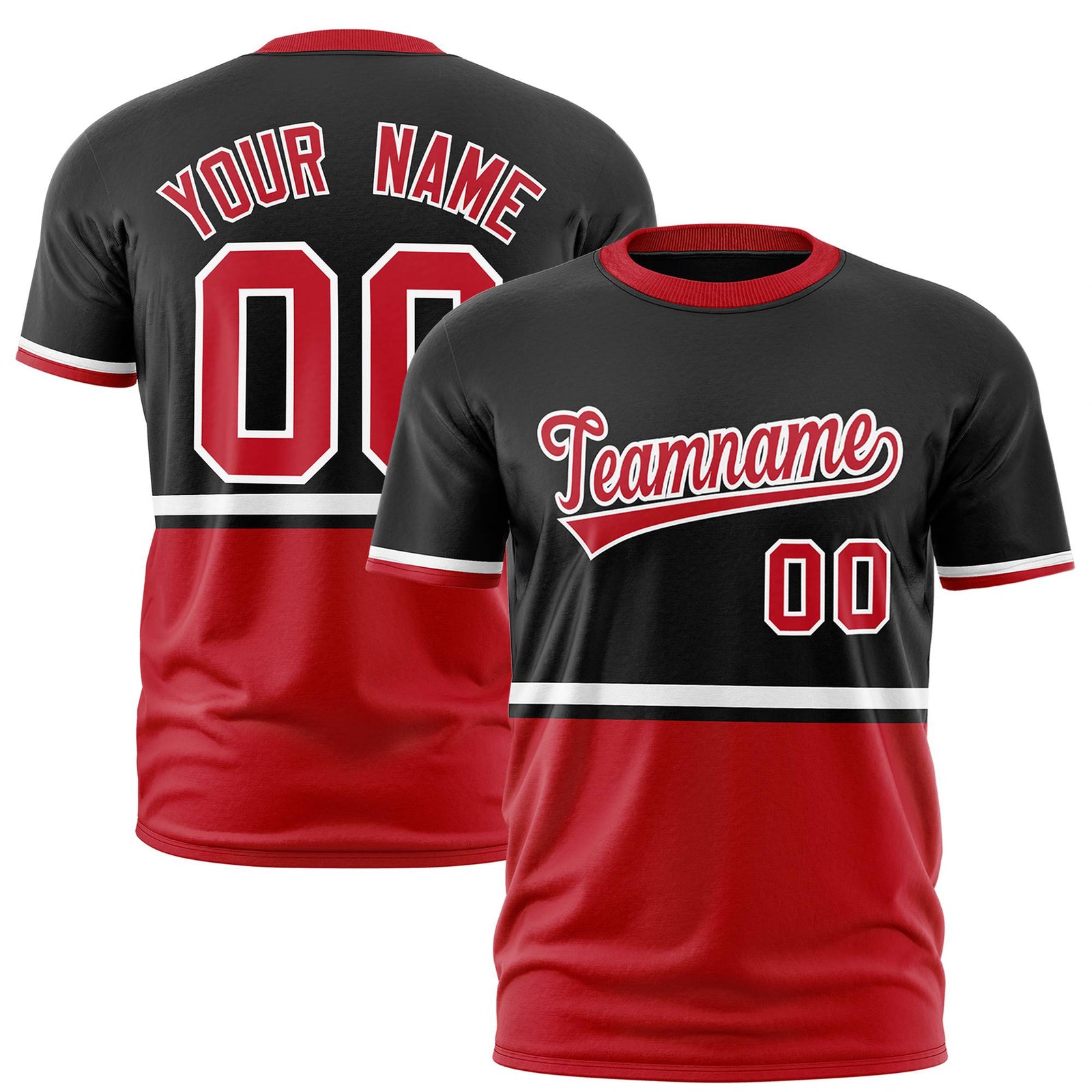 Custom Black White-Red Crew neck Color Block Design Performance T-Shirt