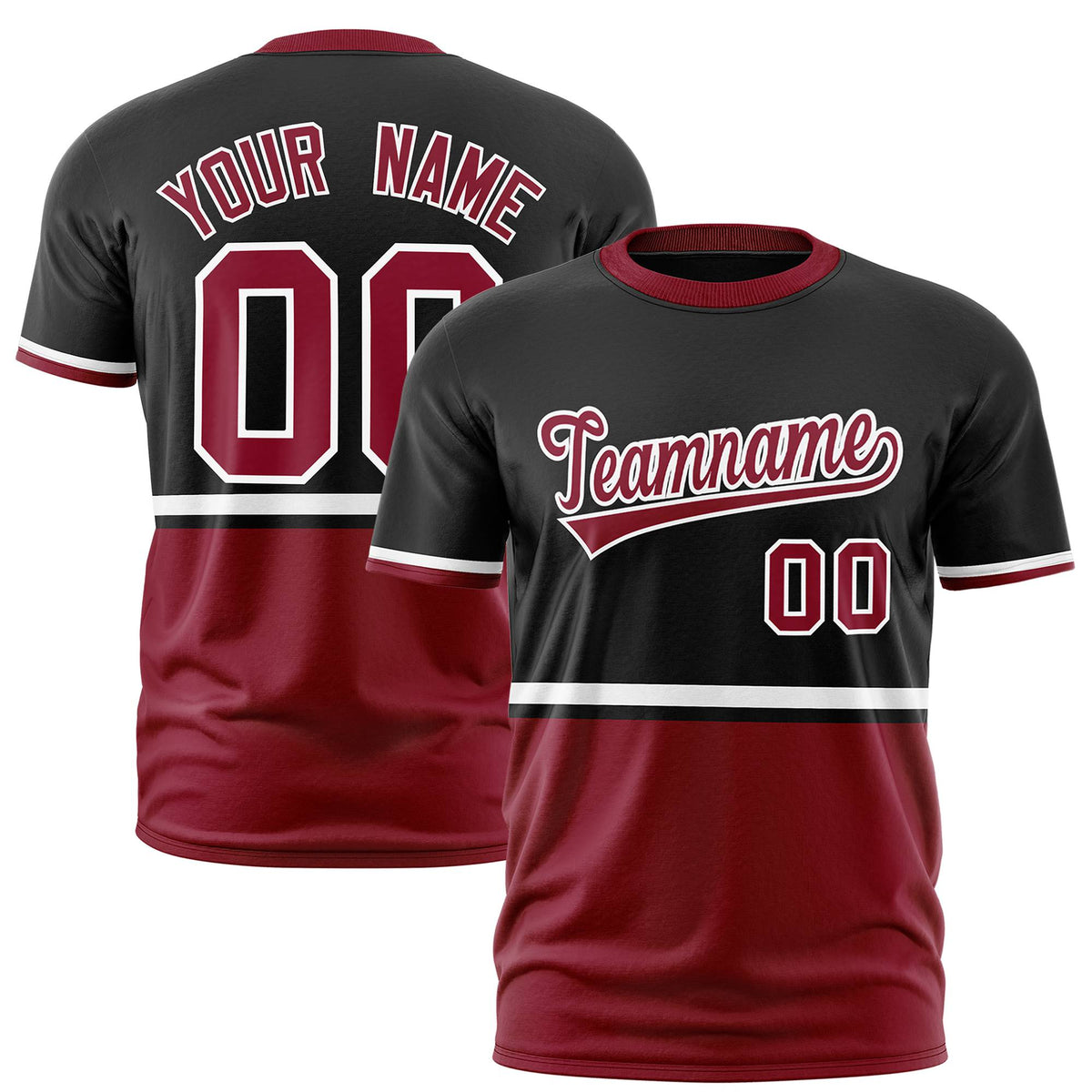 Custom Black White-Crimson Crew neck Color Block Design Performance T-Shirt