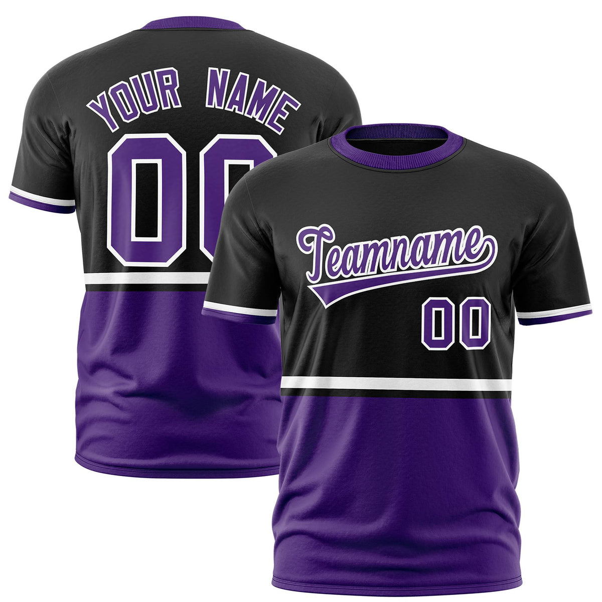 Custom Black White-Purple Crew neck Color Block Design Performance T-Shirt
