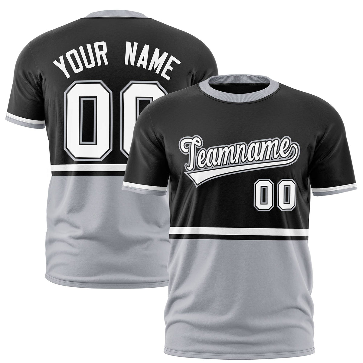Custom Black White-Gray Crew neck Color Block Design Performance T-Shirt