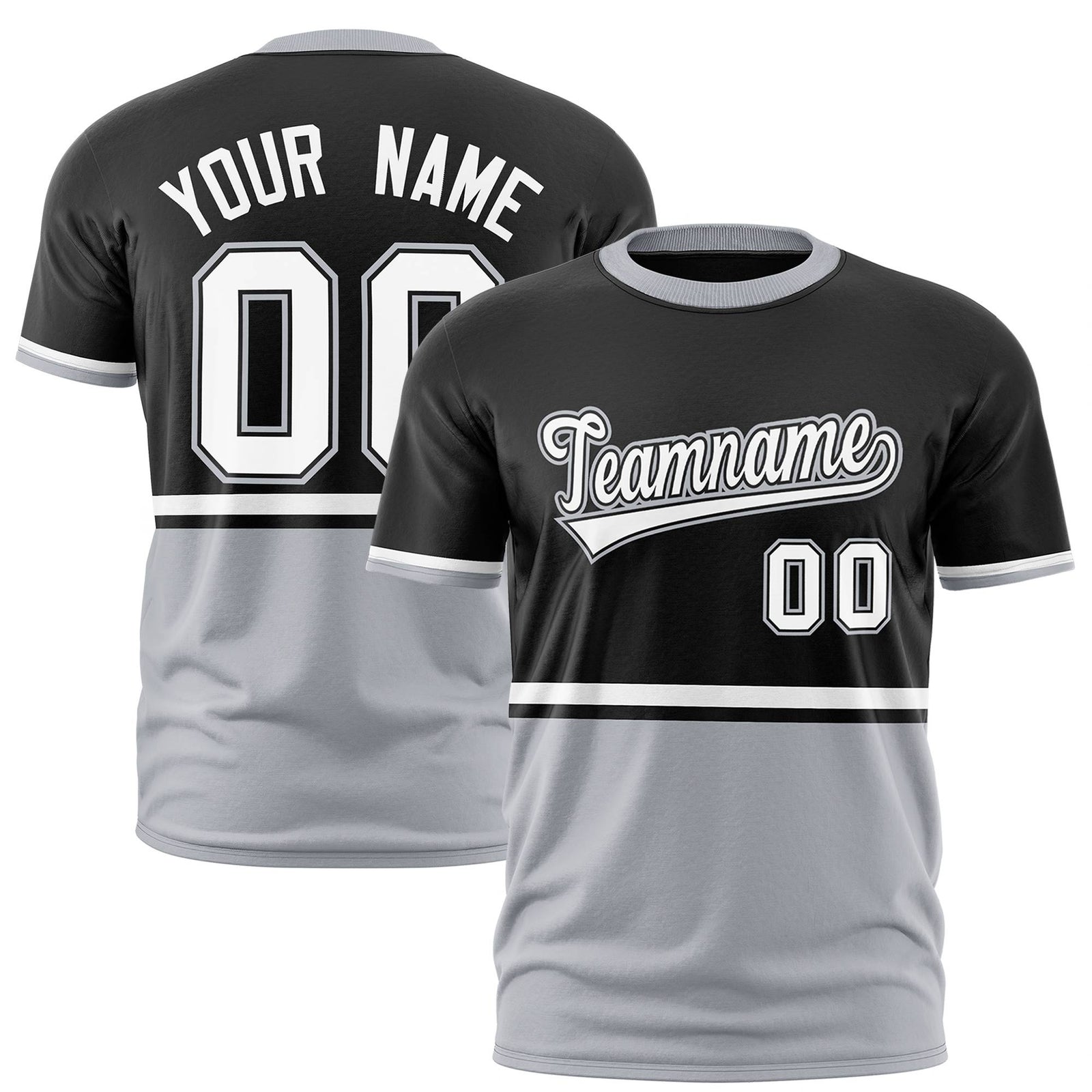 Custom Black White-Gray Crew neck Color Block Design Performance T-Shirt