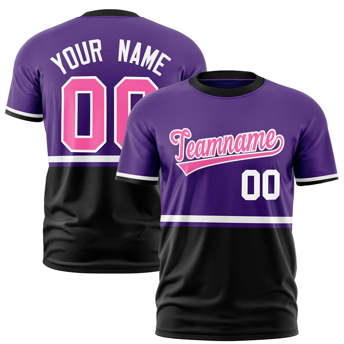 Custom Purple White-Black Crew neck Color Block Design Performance T-Shirt