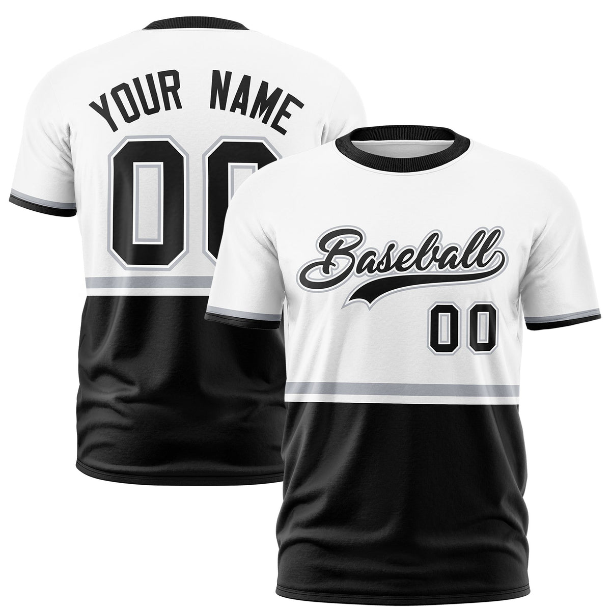 Custom White Gray-Black Crew neck Color Block Design Performance T-Shirt