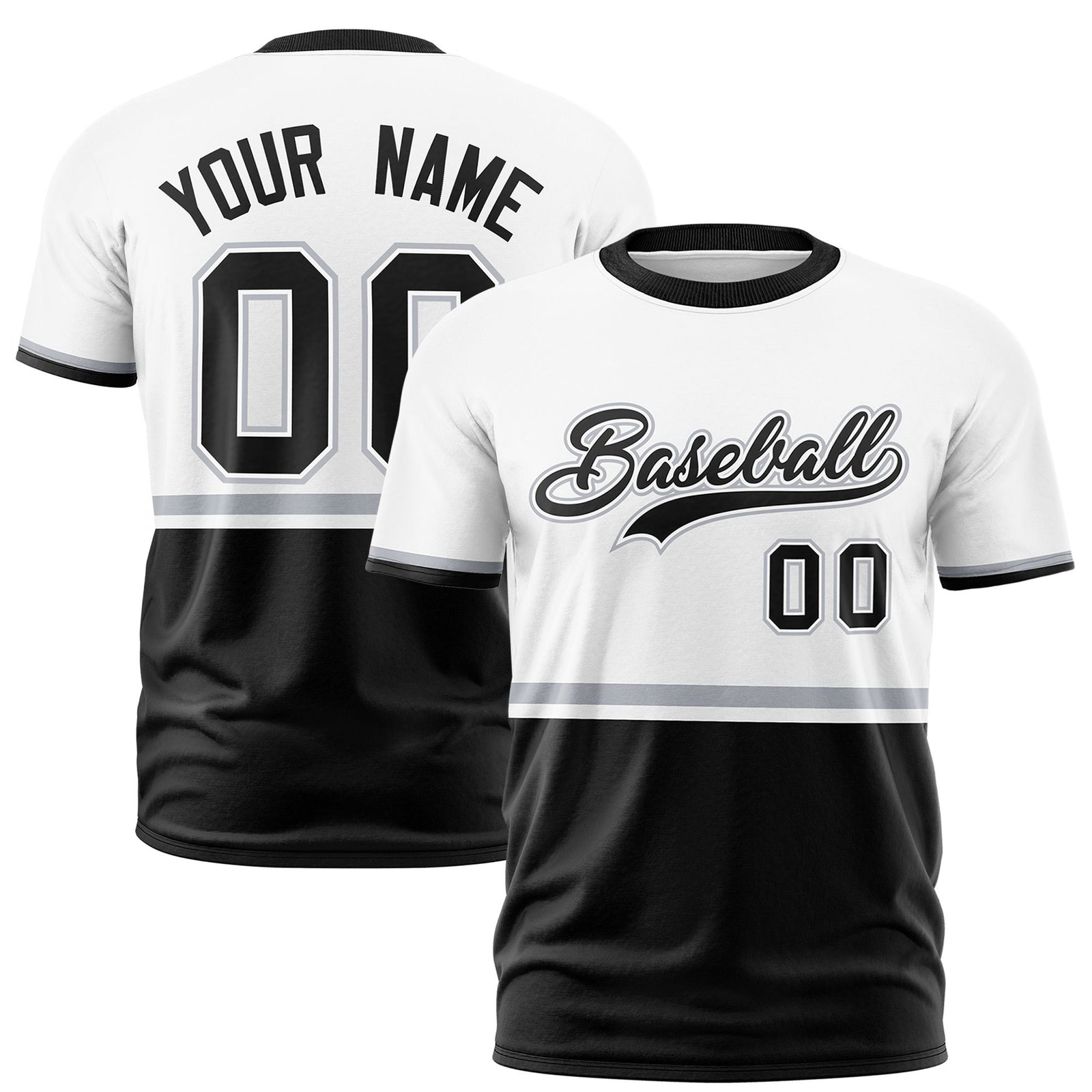 Custom White Gray-Black Crew neck Color Block Design Performance T-Shirt