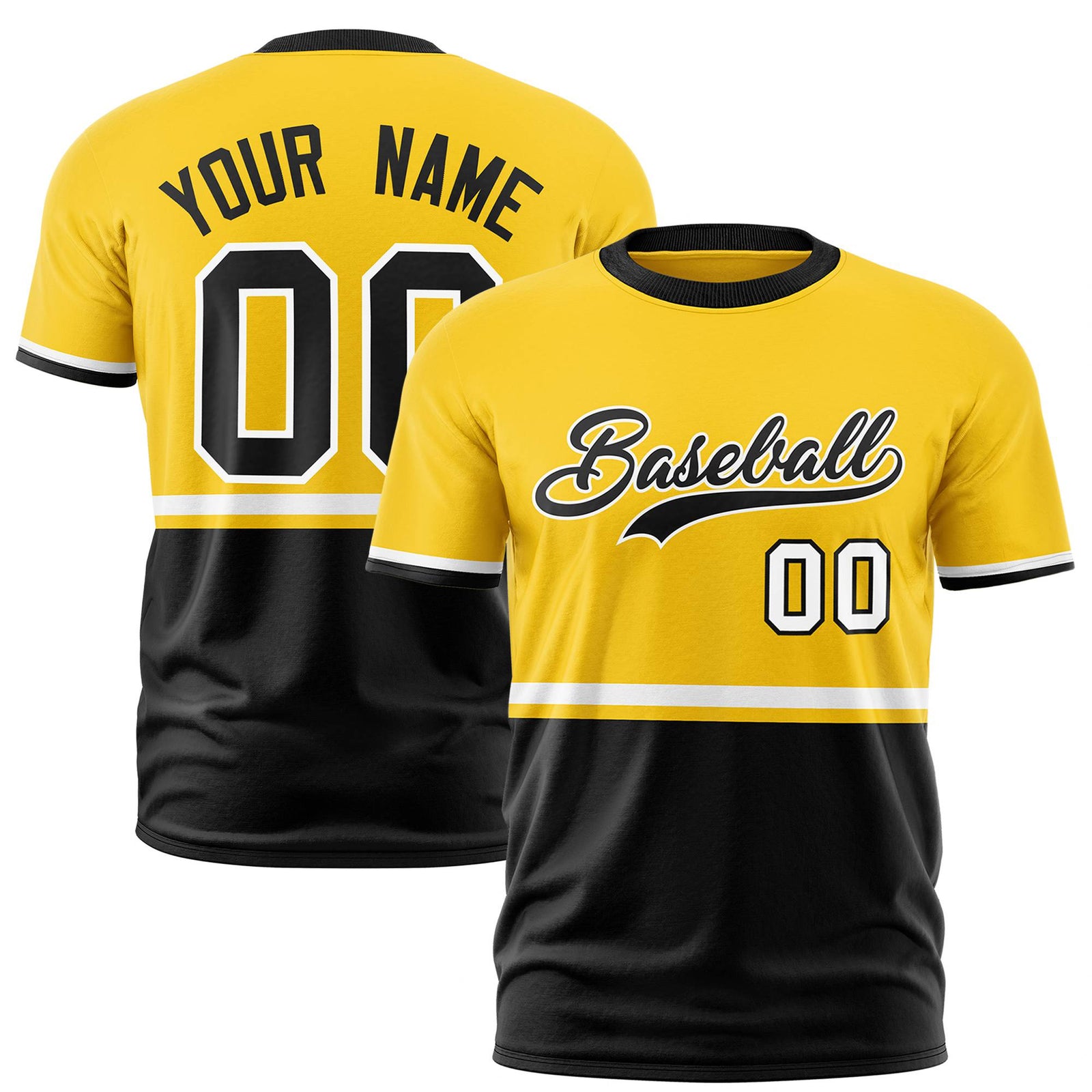 Custom Gold-01 White-Black Crew neck Color Block Design Performance T-Shirt