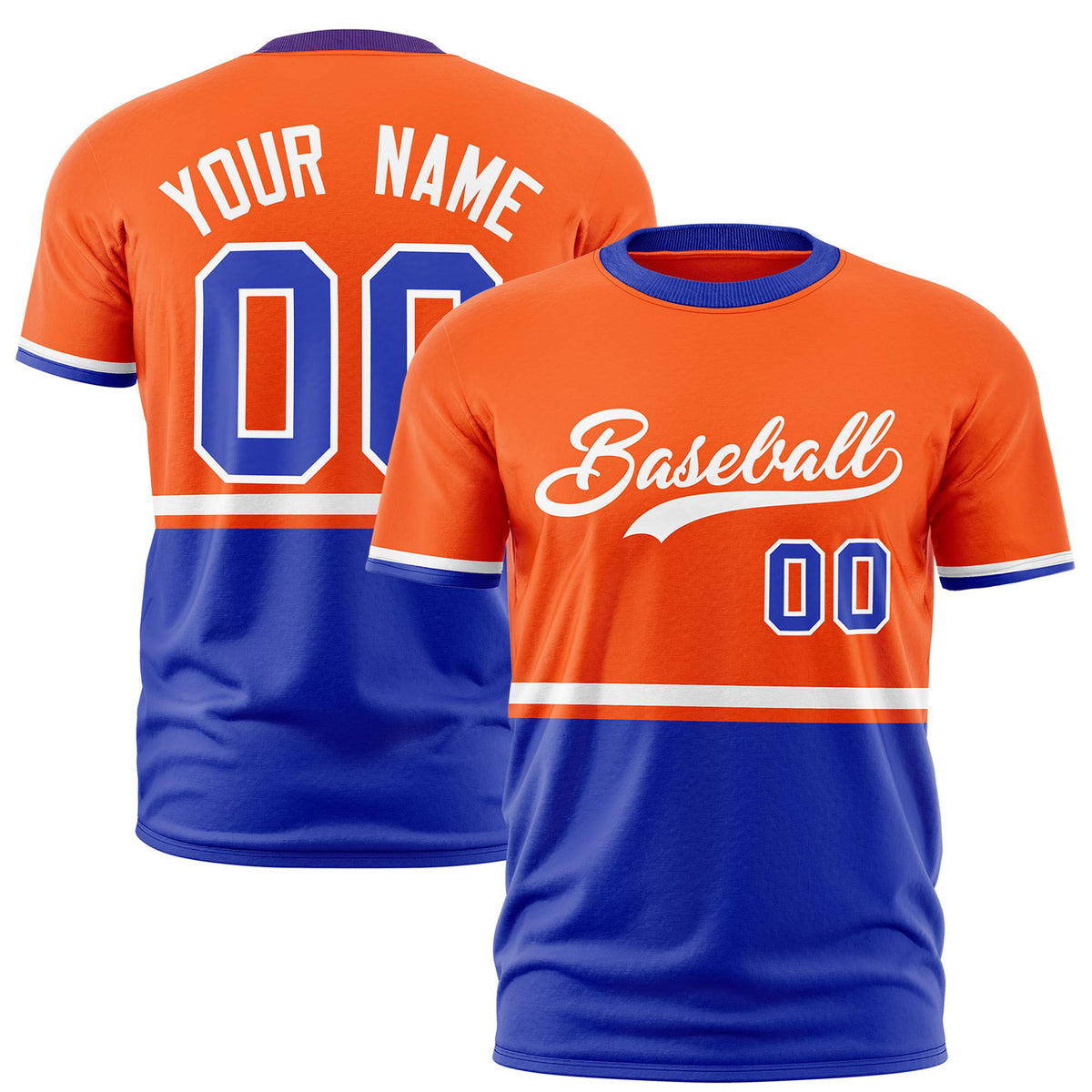 Custom Orange White-Royal Blue Crew neck Color Block Design Performance T-Shirt