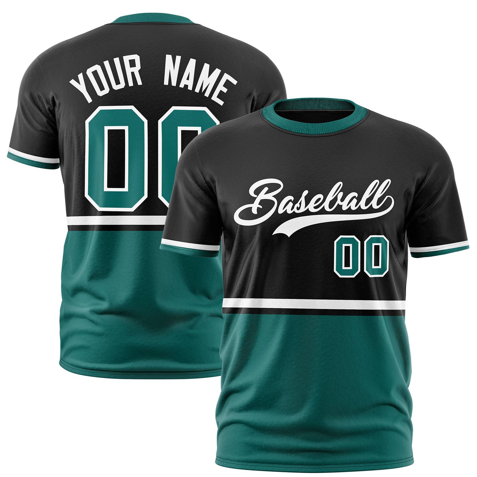 Custom Black White-Aqua Crew neck Color Block Design Performance T-Shirt