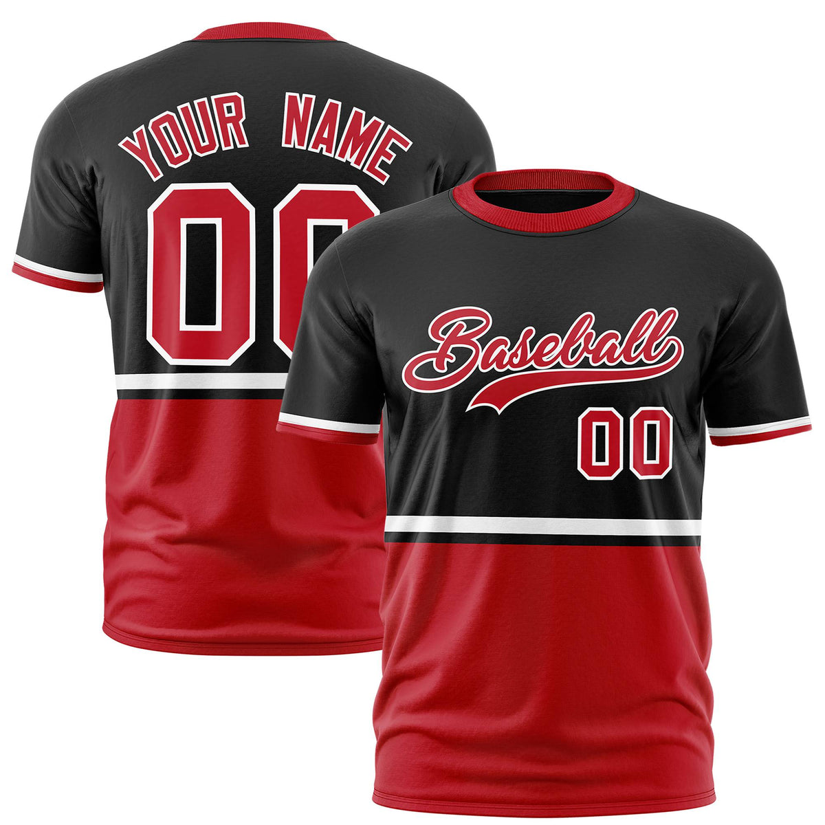 Custom Black White-Red Crew neck Color Block Design Performance T-Shirt