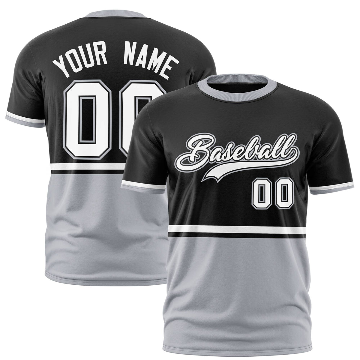 Custom Black White-Gray Crew neck Color Block Design Performance T-Shirt