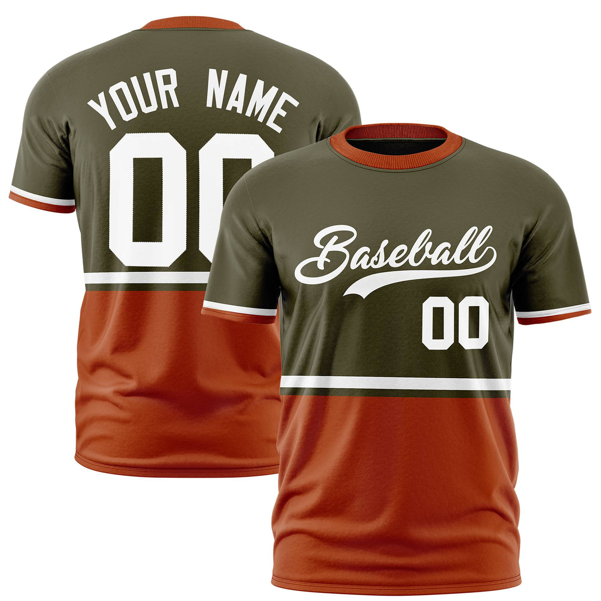 Custom Olive White-Orange Crew neck Color Block Design Performance T-Shirt