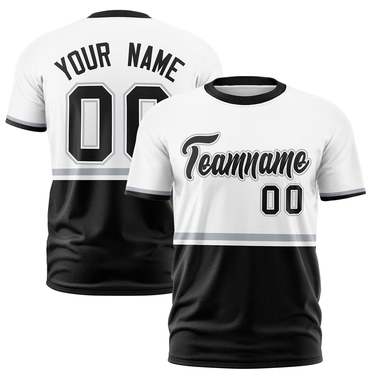 Custom White Gray-Black Crew neck Color Block Design Performance T-Shirt