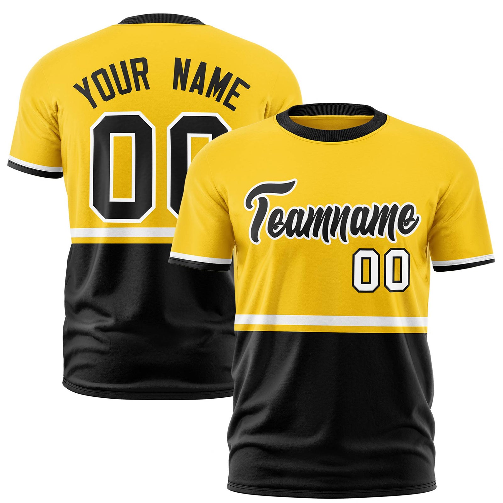 Custom Gold-01 White-Black Crew neck Color Block Design Performance T-Shirt