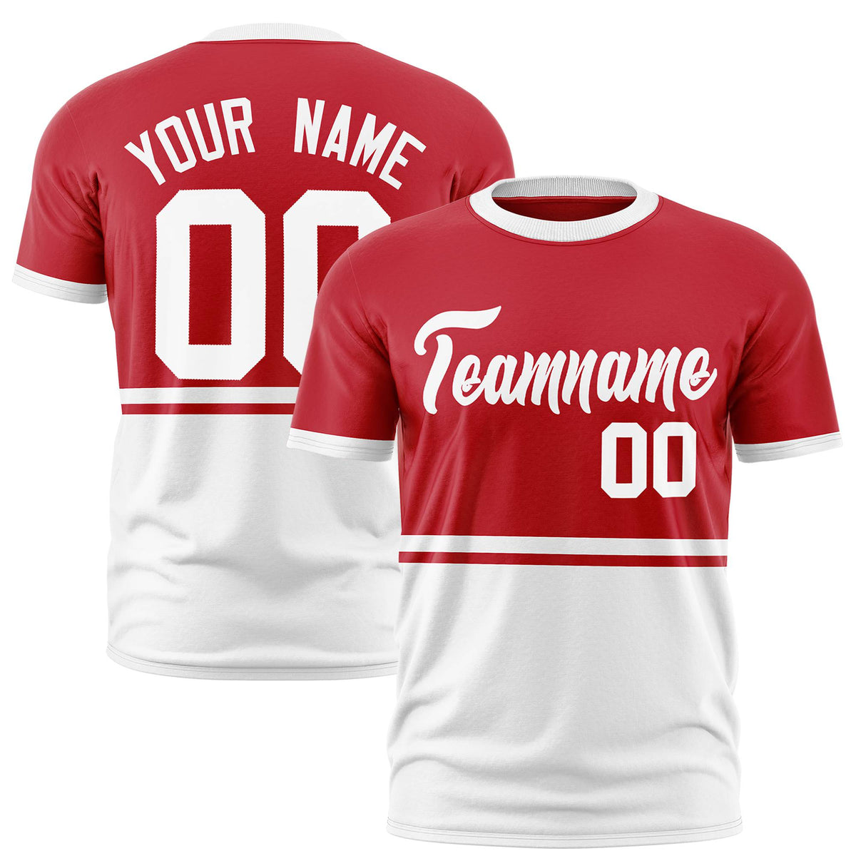 Custom Red White-White Crew neck Color Block Design Performance T-Shirt