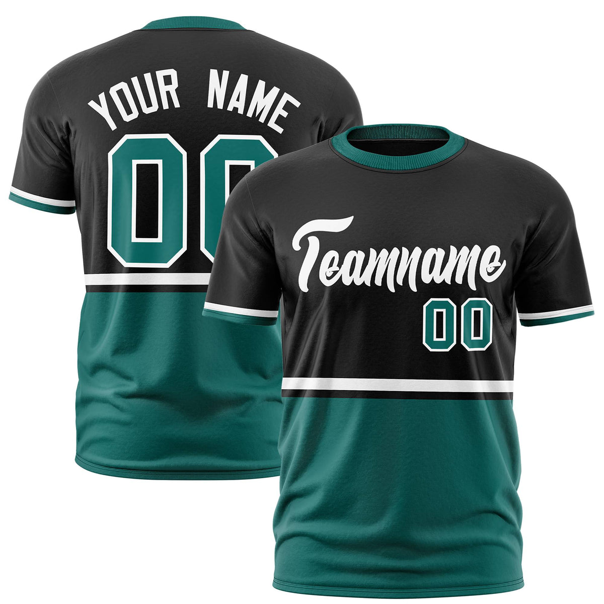 Custom Black White-Aqua Crew neck Color Block Design Performance T-Shirt
