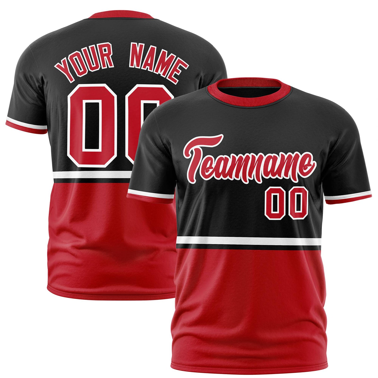 Custom Black White-Red Crew neck Color Block Design Performance T-Shirt