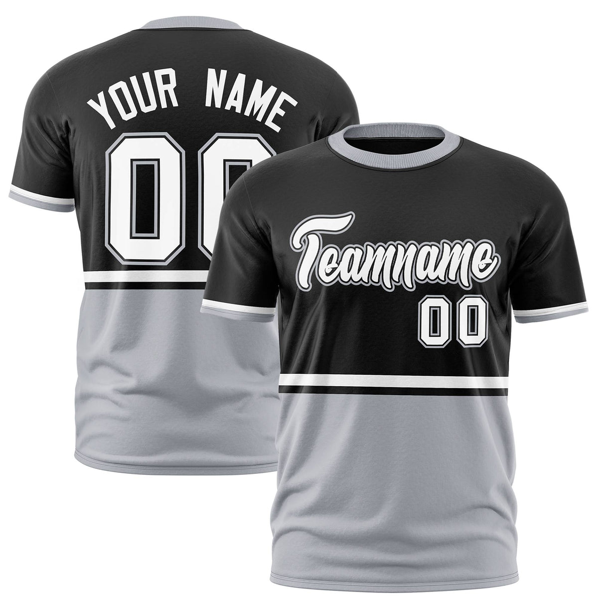 Custom Black White-Gray Crew neck Color Block Design Performance T-Shirt