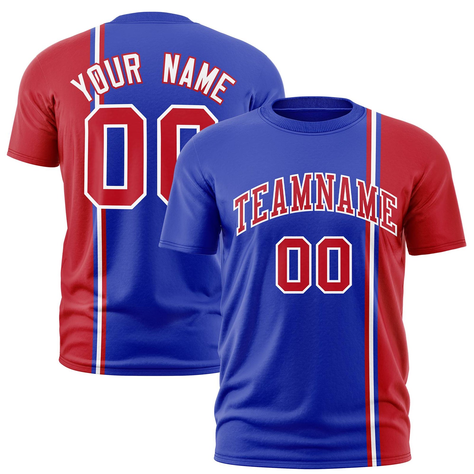 Custom Royal Blue Red-White Crew neck Color Contrast Design T-Shirts