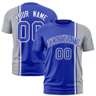 Custom Royal Blue Gray-White Crew neck Color Contrast Design T-Shirts - Style 1