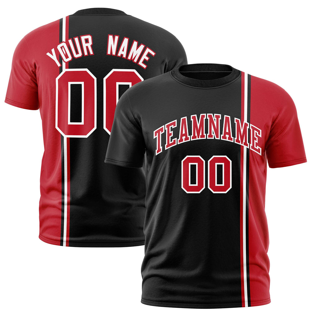 Custom Black Royal Red-White Crew neck Color Contrast Design T-Shirts