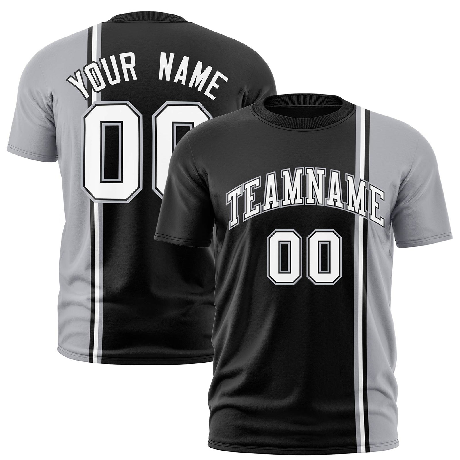 Custom Black Gray-White Crew neck Color Contrast Design T-Shirts