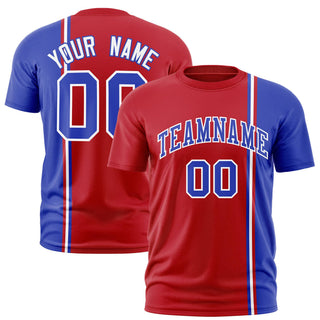 Camisetas personalizadas con cuello redondo, diseño en contraste de color rojo, azul real y blanco - Estilo 1