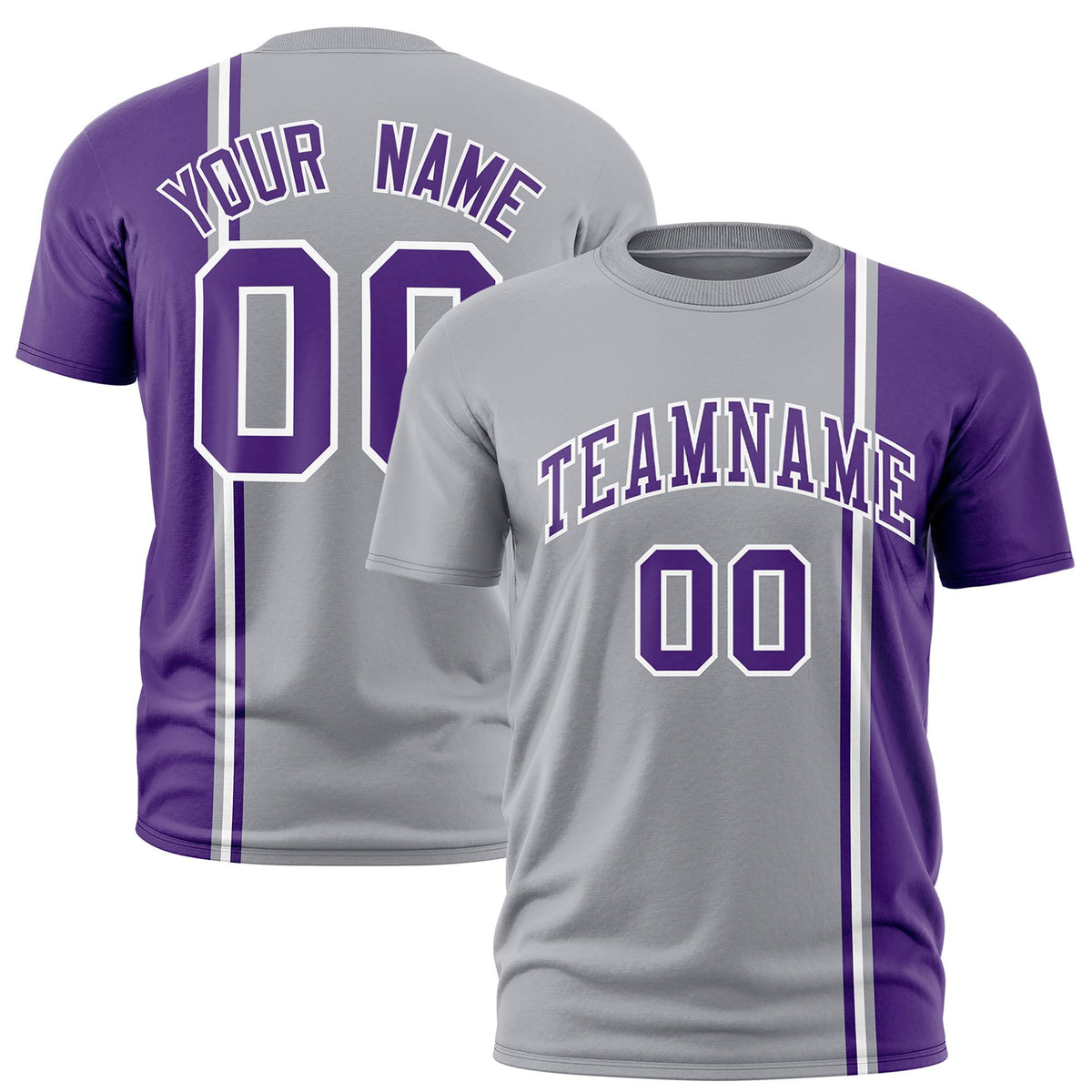 Custom Gray Purple-White Crew neck Color Contrast Design T-Shirts