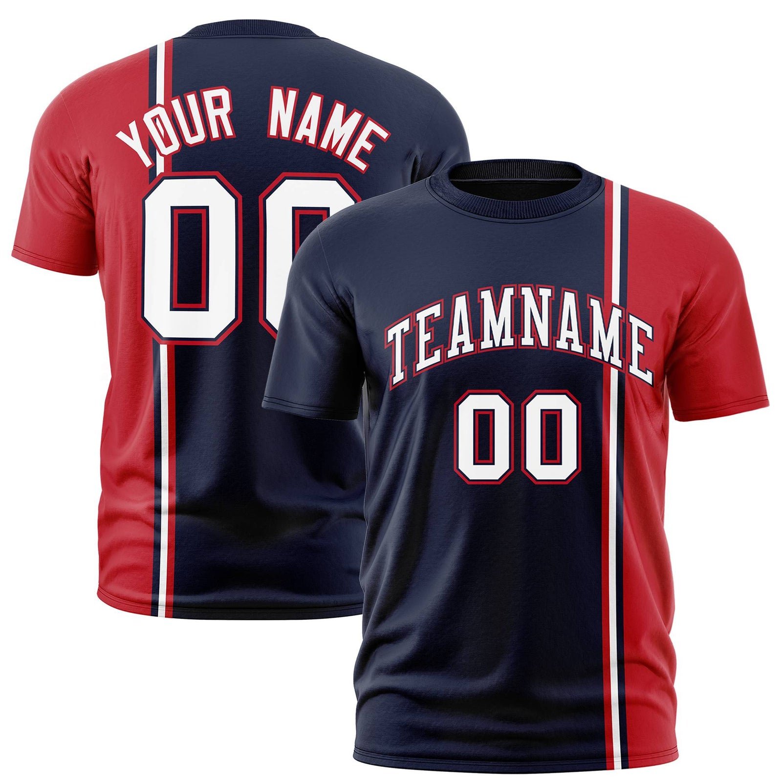 Custom Navy Red-White Crew neck Color Contrast Design T-Shirts