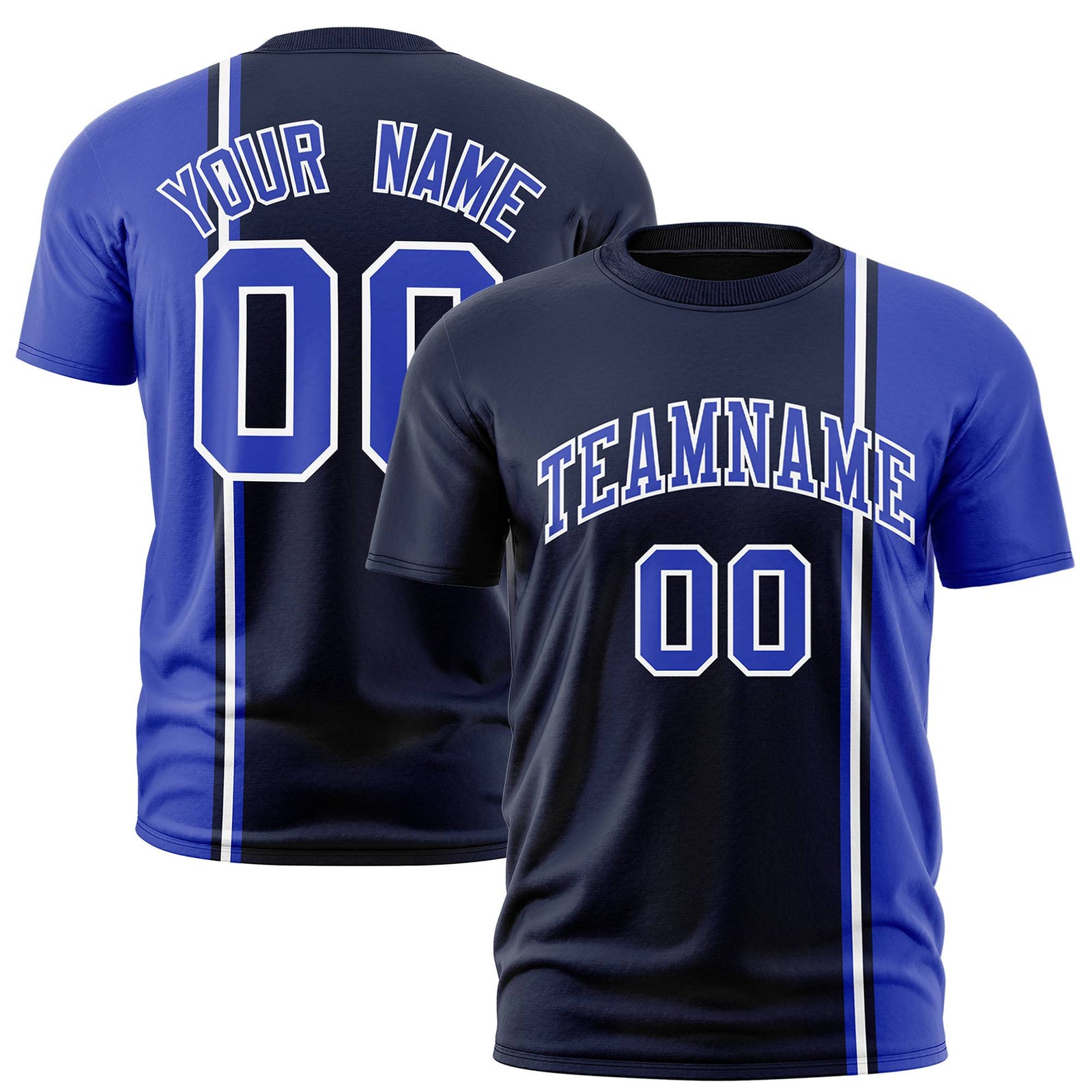 Custom Navy Royal Blue-White Crew neck Color Contrast Design T-Shirts